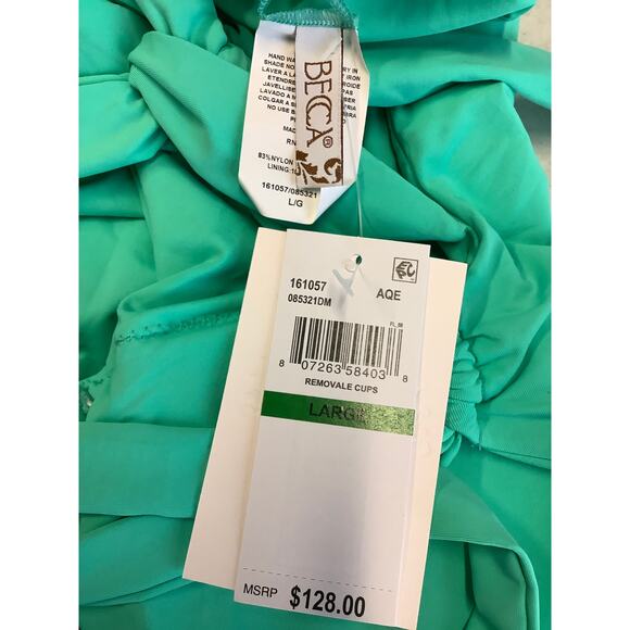 BECCA Women's Large Aqua Sea Marble Canyon Ariyah Ring One Piece Swimsuit K25-15 - Picture 7 of 8